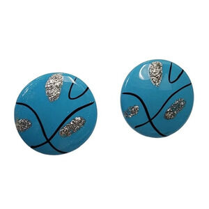 Vintage Abstract Style Button Disc Stud Earrings Silver Black